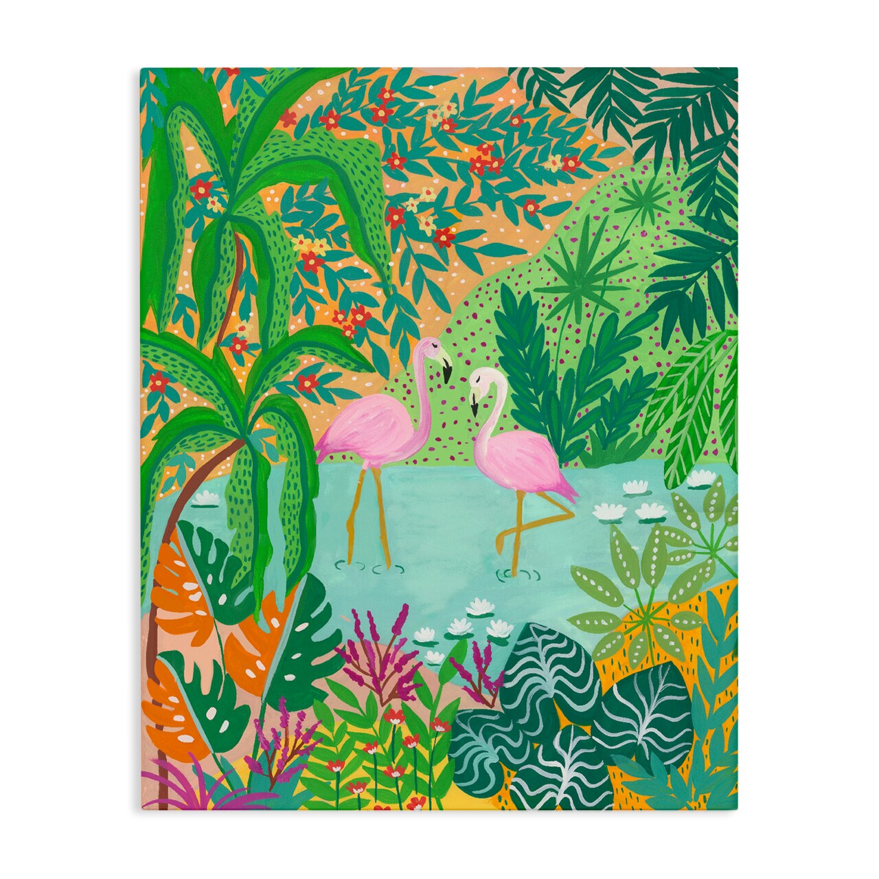Stupell Industries Flamingos in Dotted Pond Canvas, design by Nabeela Rumi